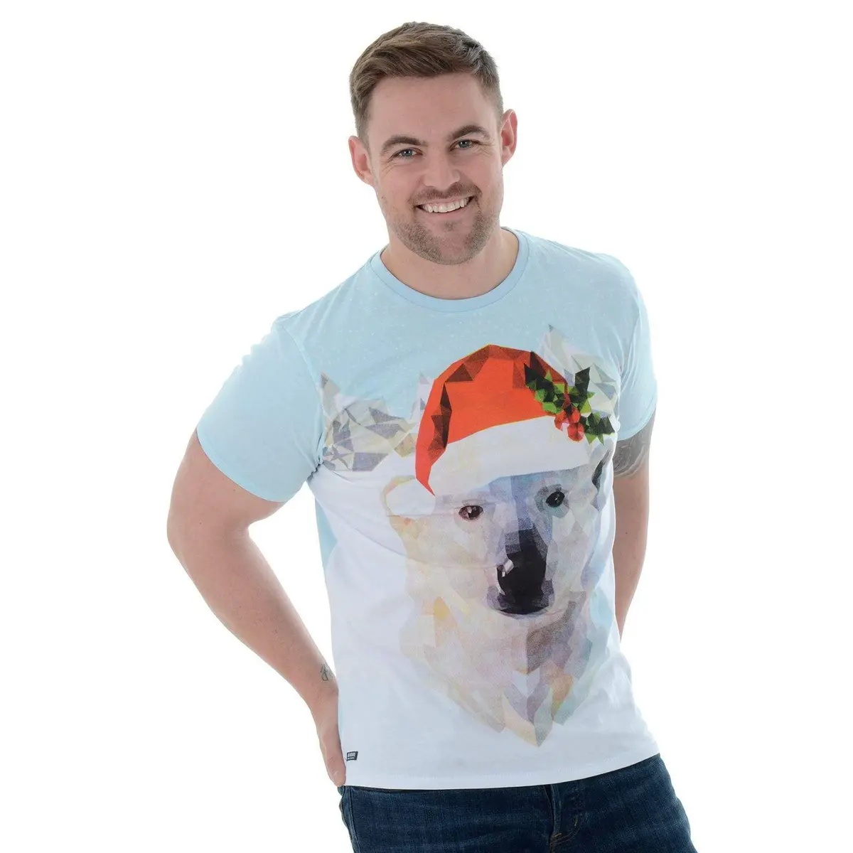 Mens Novelty Cotton Polar Bear Christmas T-Shirt Tee 1