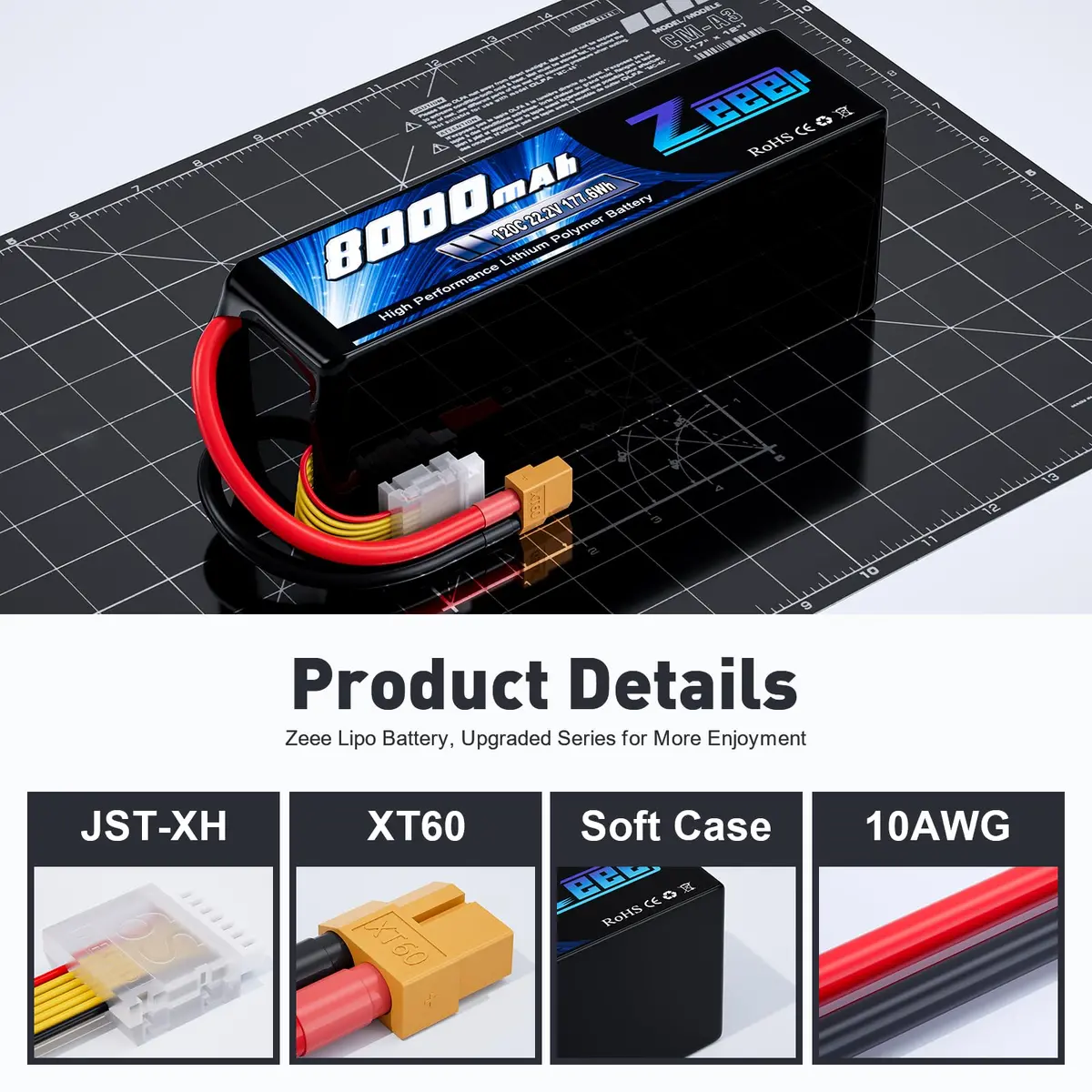 Zeee 6S Lipo Battery 8000Mah 22.2V 120C Soft Pack Rc Battery Xt60 Connector For Rc Car Truck Desert Racer Rc Drone Rc Tank Racing Hobby Models(2 Pack) 3