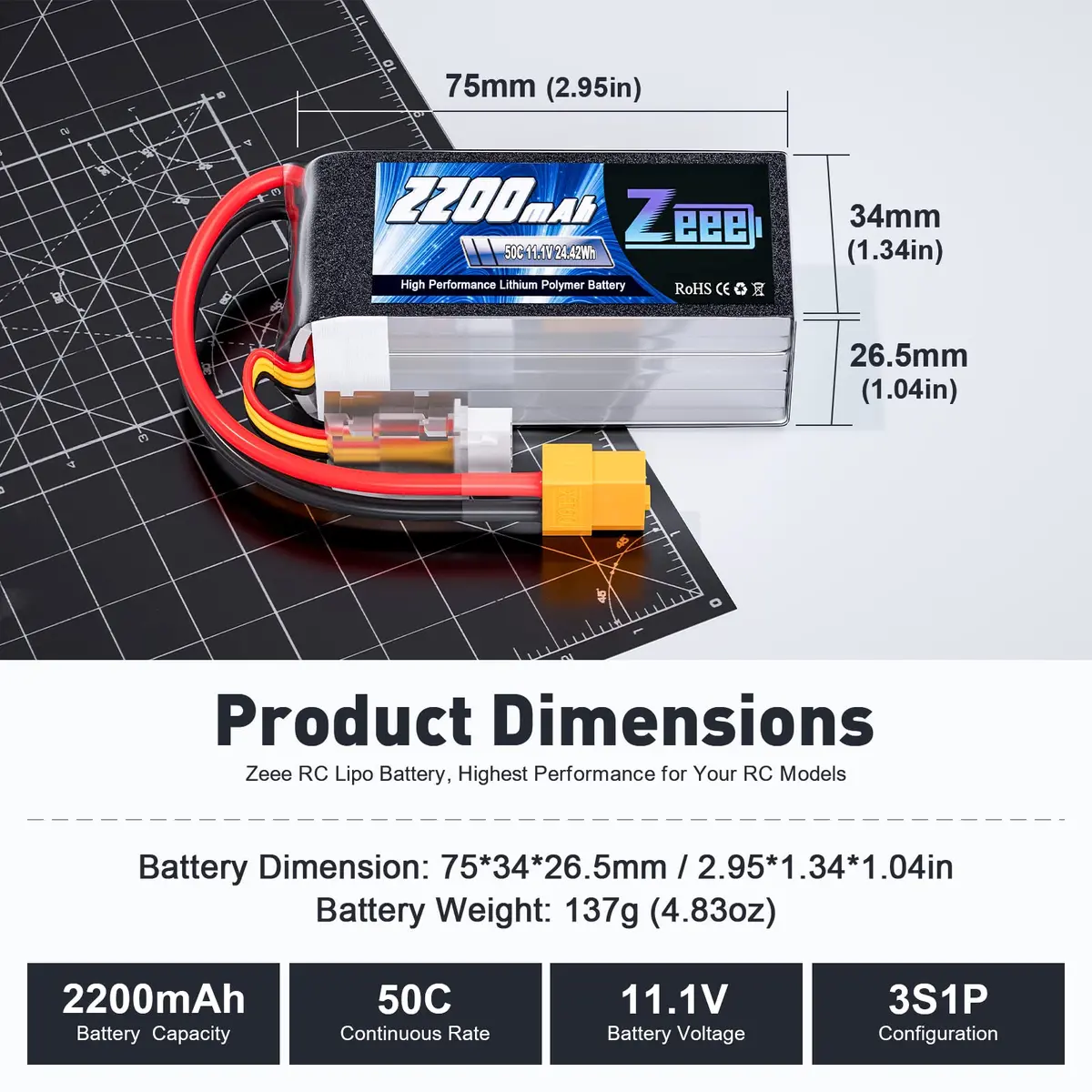 Zeee 3S Lipo Battery 2200Mah 11.1V 50C Shorty Pack Battery With Xt60 Plug For Rc Car Truck Rc Airplane Racing Hobby Models(2 Pack) 2