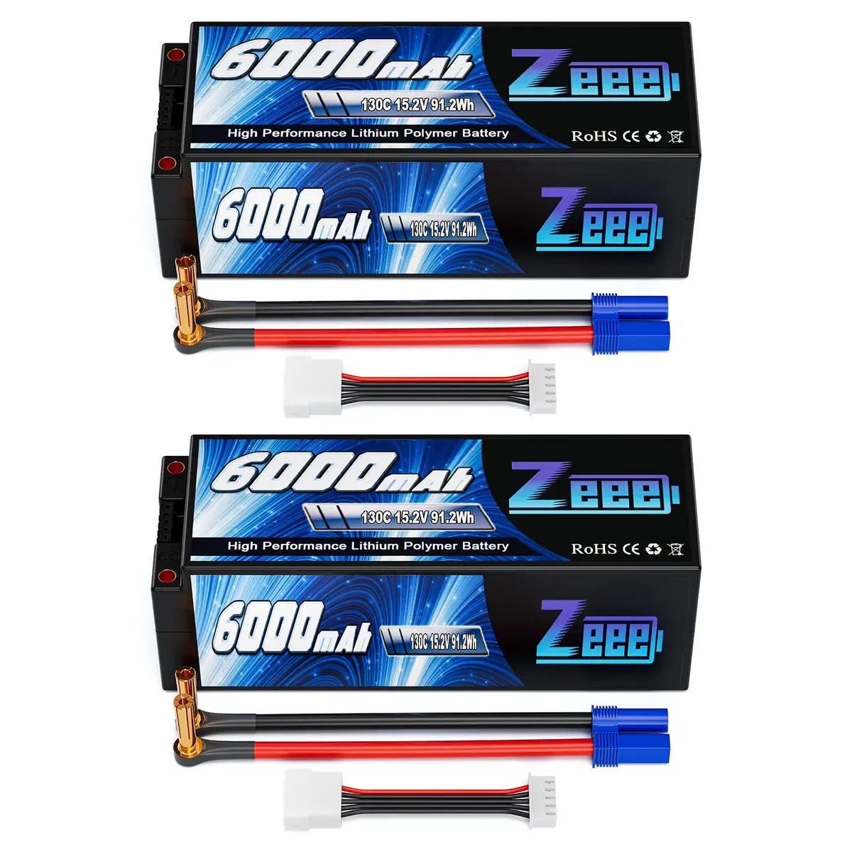 Zeee 4S Lipo Battery 6000Mah 15.2V Hv Lipo 130C With 5Mm Bullet To Ec5 Connector Hard Case Battery For Rc Vehicles Rc Car Trucks Boats Rc Models(2 Pack) 1