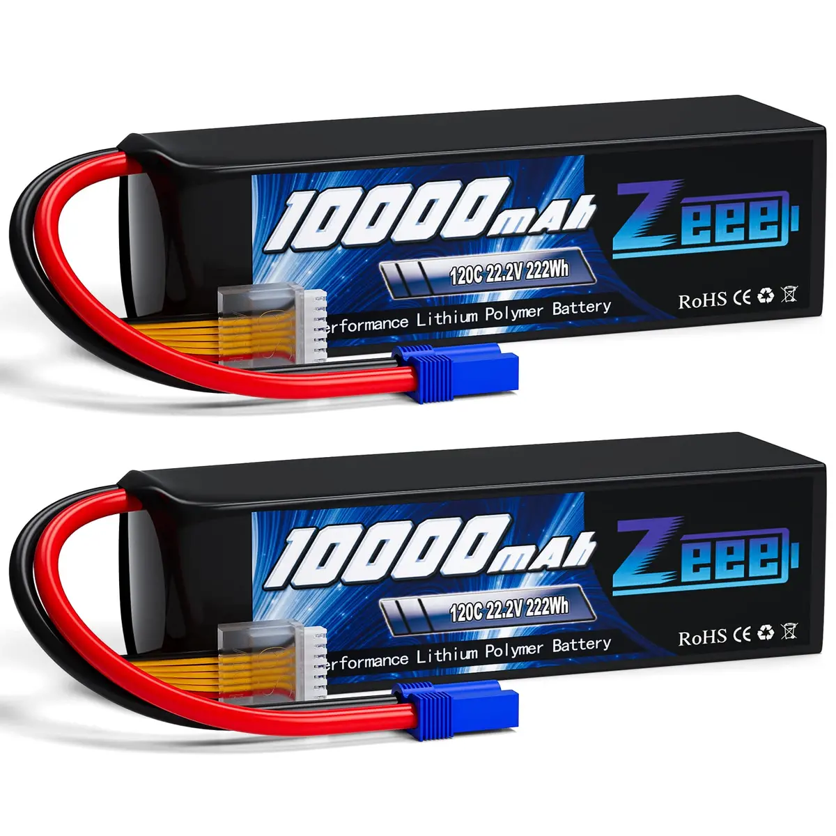 Zeee 6S Lipo Battery 10000Mah 22.2V 120C Soft Pack Ec5 Connector With Metal Plates For Rc Car Truck Desert Racer Rc Tank Rc Hobbies(2 Pack) 1