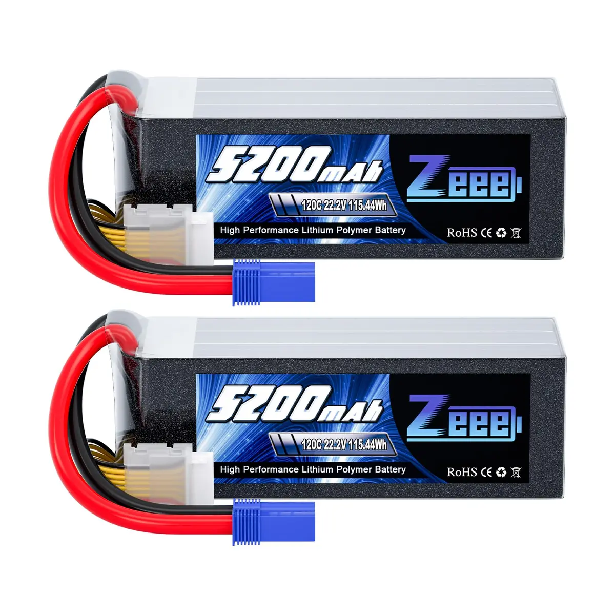 Zeee 6S Lipo Battery Shorty Pack 5200Mah 22.2V 120C Rc Battery With Ec5 Connector For Rc Car Trucks Airplane Helicopter Quadcopter Boat (2 Pack) 1