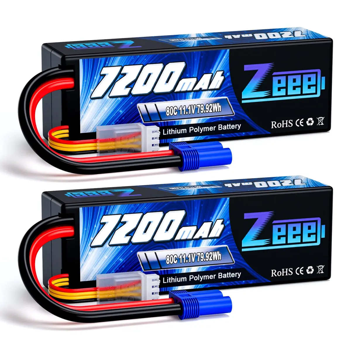 Zeee 3S Lipo Battery 7200Mah 11.1V 80C With Ec5 Connector Hard Case For Rc Car Rc Models(2 Packs) 1