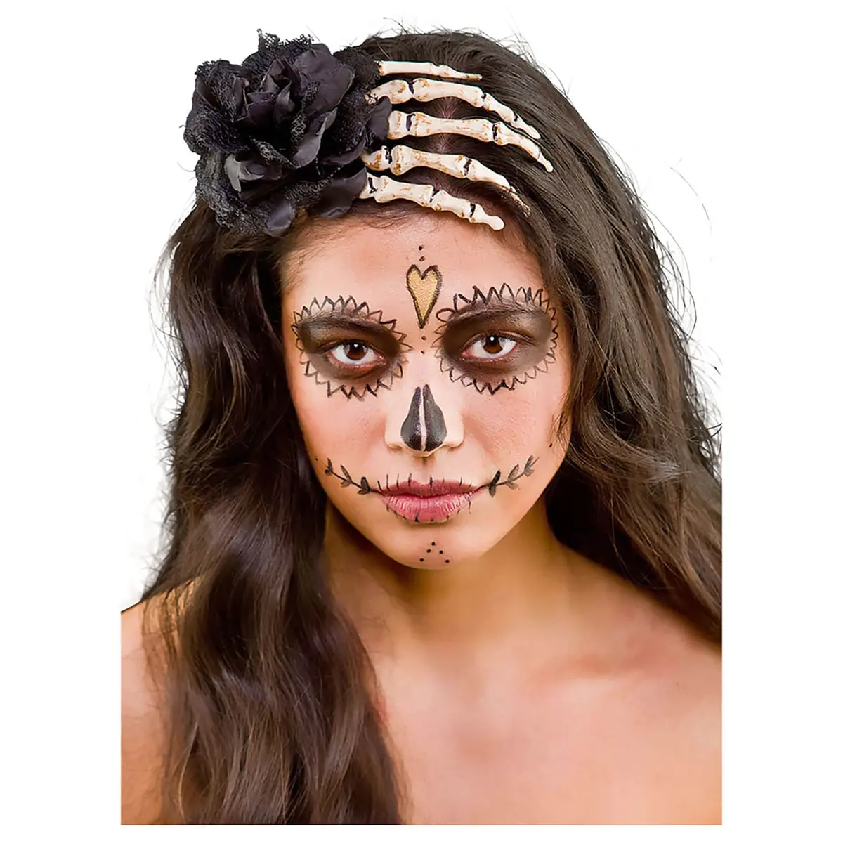 Skeleton Rose Hair Clip Black Flower Hand Fancy Dress 1