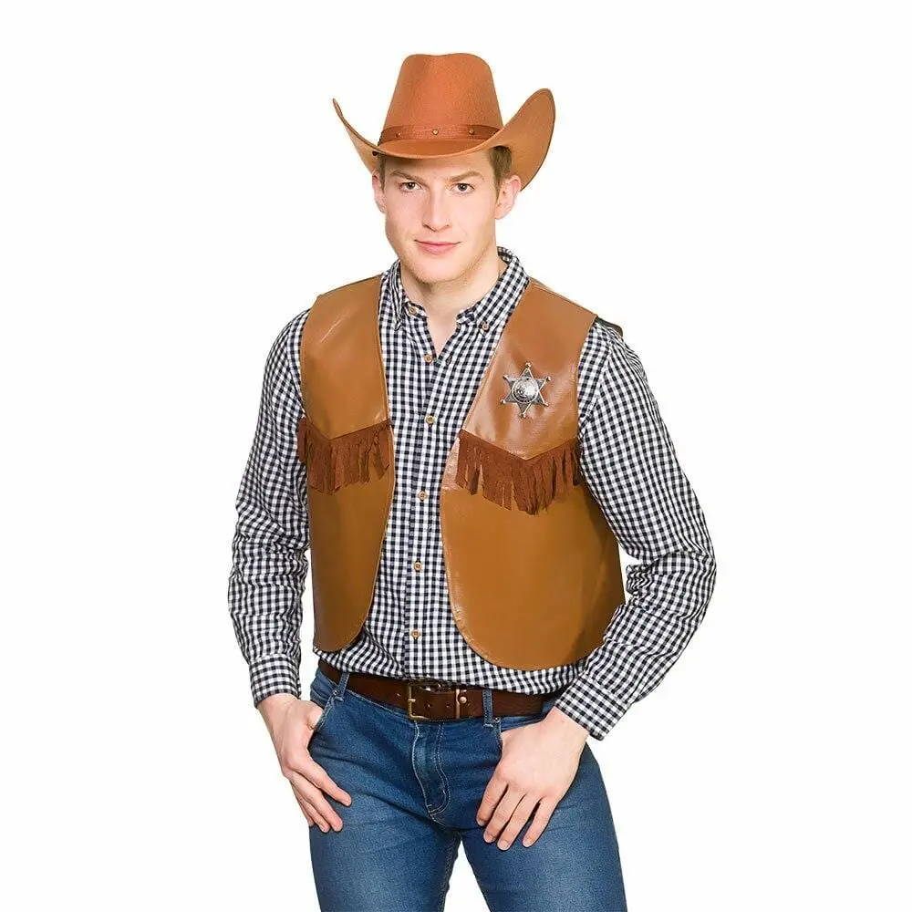 Cowboy Waistcoat Wild West Sheriff Rodeo Adults One Size 2