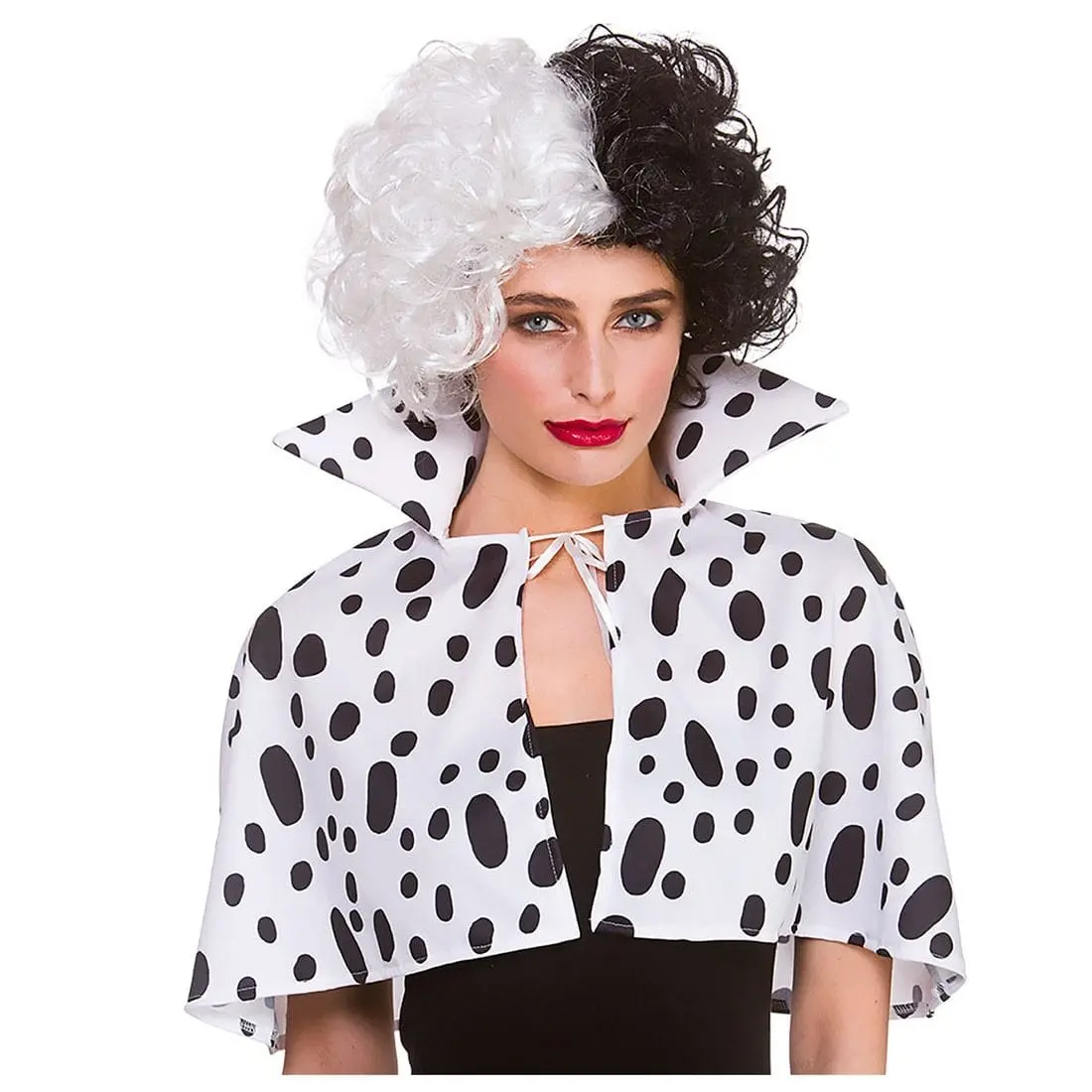 Dalmatian Print Cape High Collar Cruel Lady Fancy Dress Spots 1
