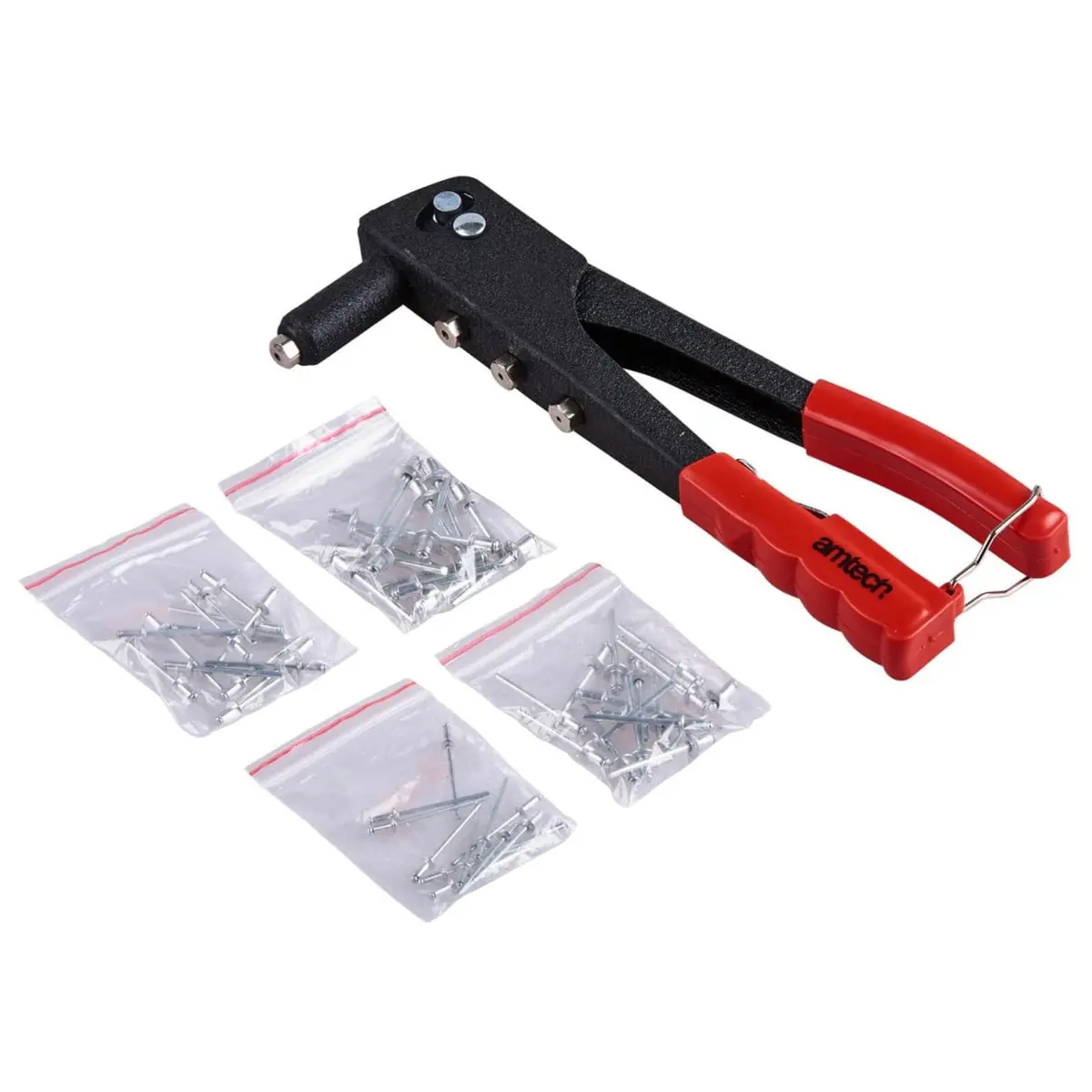 Amtech Rivet Gun With Interchangeable Nozzles And 60 Rivets 1