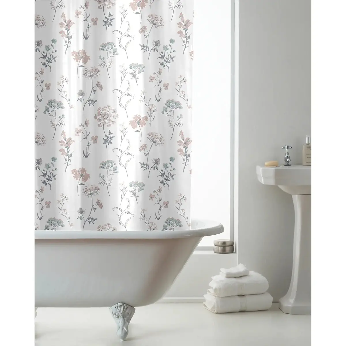Pink Floral Pattern Shower Curtain With Hooks Peva 180X180cm 1