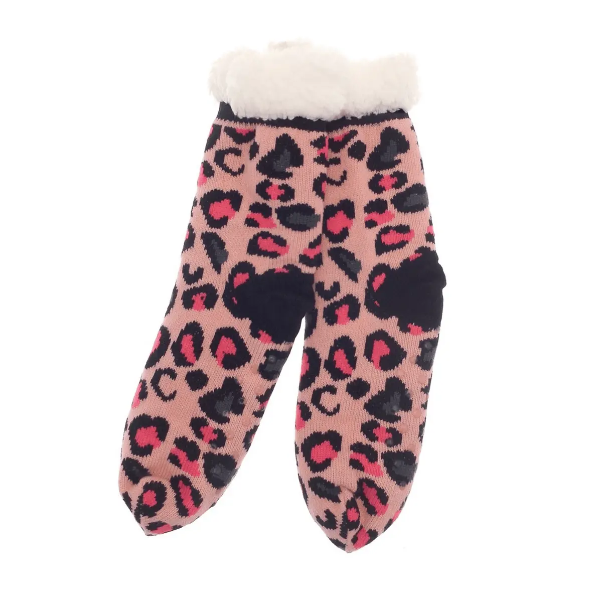 Fur Lined Slipper Socks Pair Colour Animal Grippers One Size 1