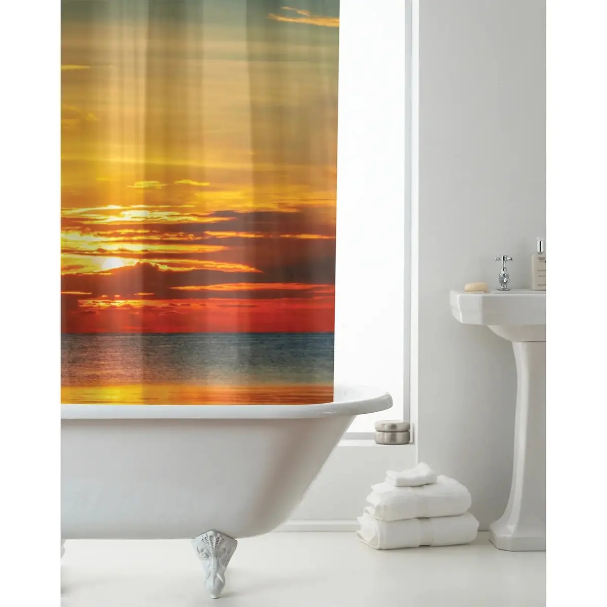 Ocean Sunset Pattern Shower Curtain With Rings Orange 180X180cm 1