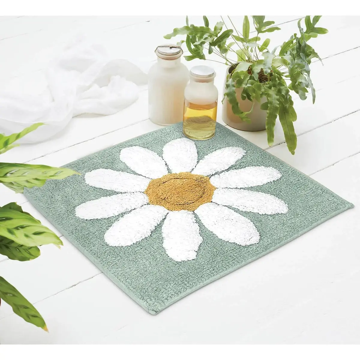 Flower Shower Mat 100% Cotton Thick Pile Absorbent 50Cm Square 1