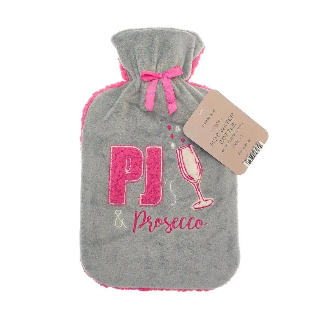 Hot Water Bottle Large Sherpa Fleece Cover Embroidery Slogan 1