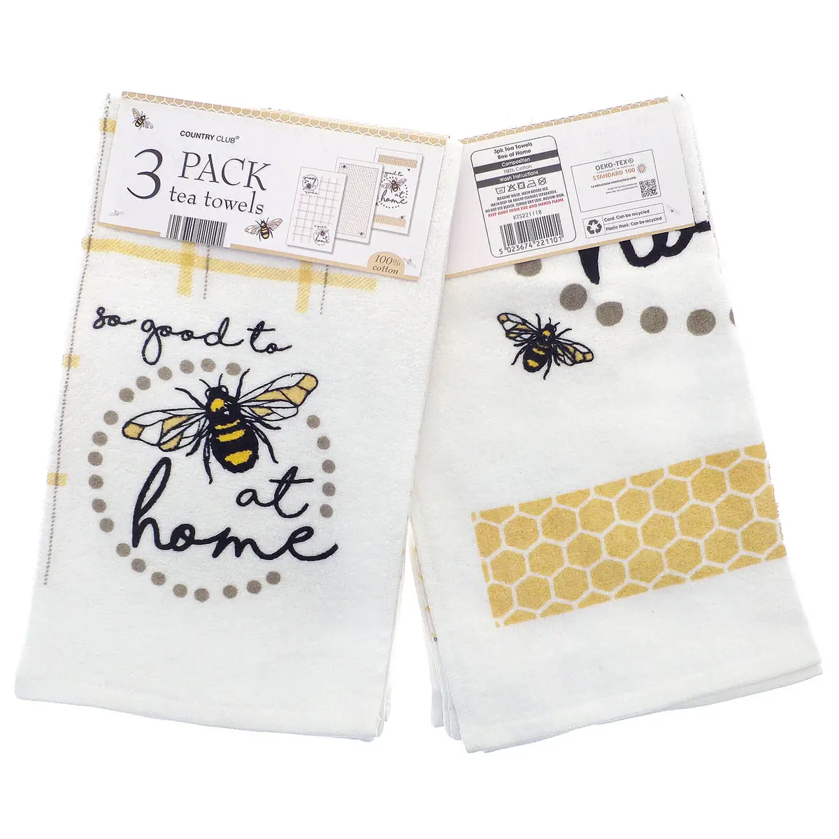 100% Cotton White Tea Towels Bee At Home Bumblebee Pack Of 3 1