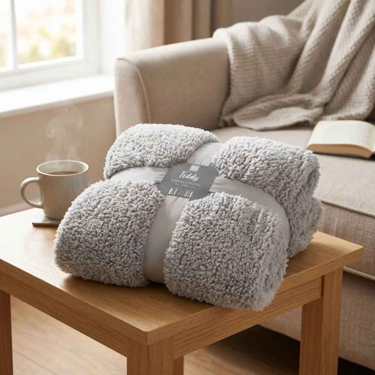 Teddy Blanket Throw Grey Thick Fleece Soft Sofa Cover 170Cm 1