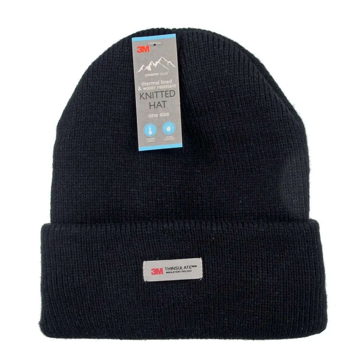 Mens Thermal Lined Water Resistant Knitted Hat Black One Size 1