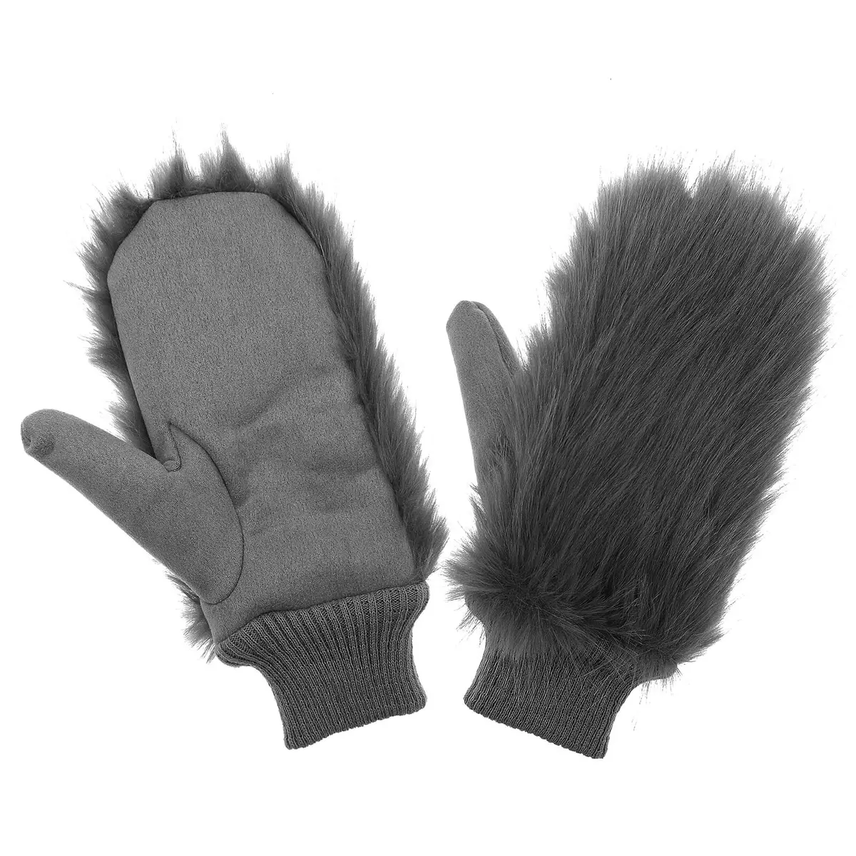 Ladies Faux Fur Mittens Fleece Lining Winter Gloves One Size 1