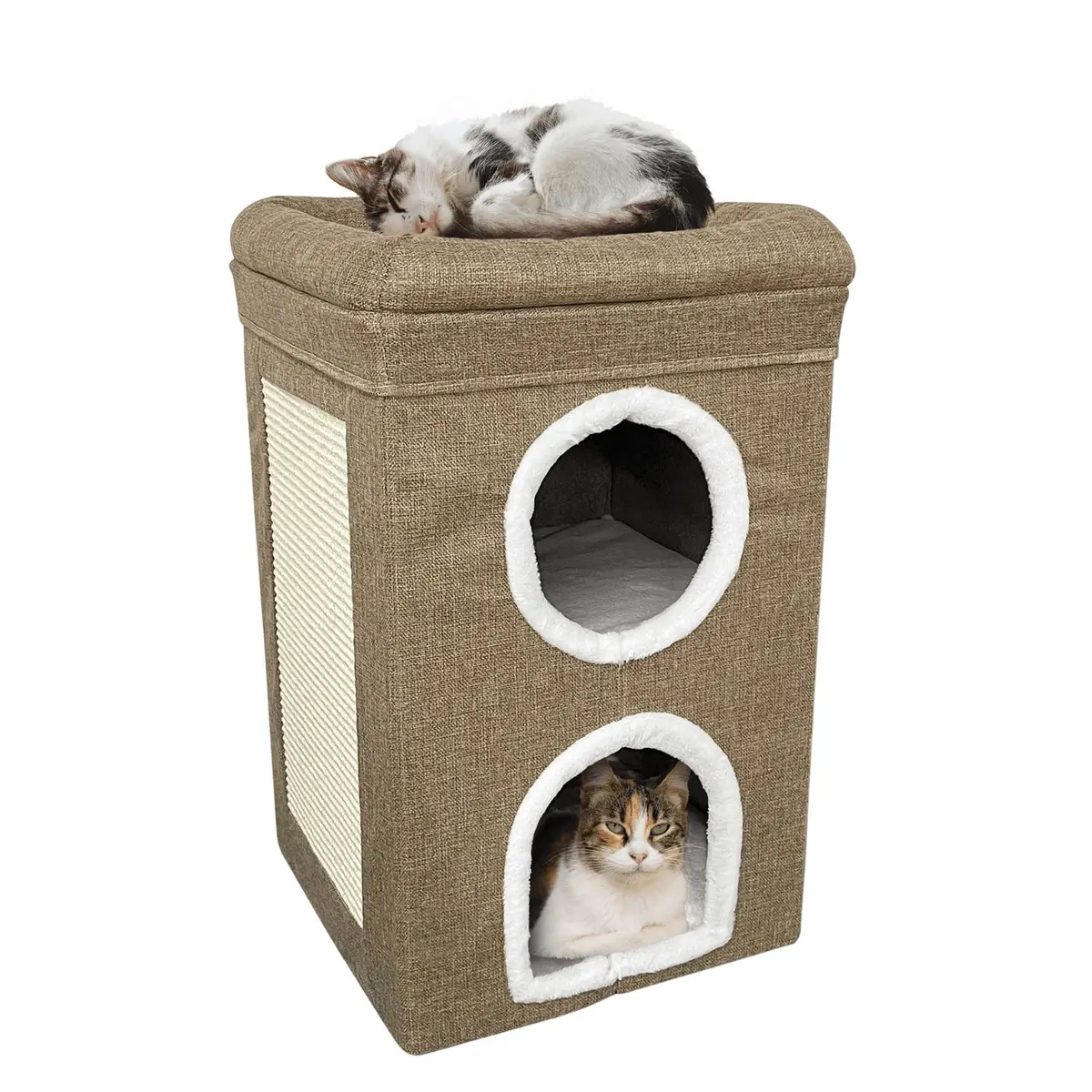 Folding Two Storey Indoor Cat House Scratching Board Cushions 2