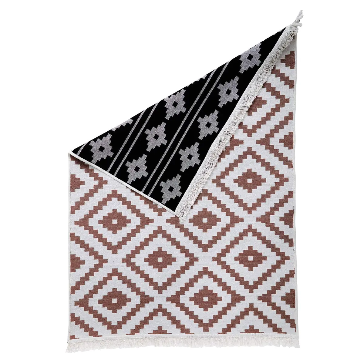 Evium Reversible Rug Interior Monochrome Pattern White Fringe 170Cm 1
