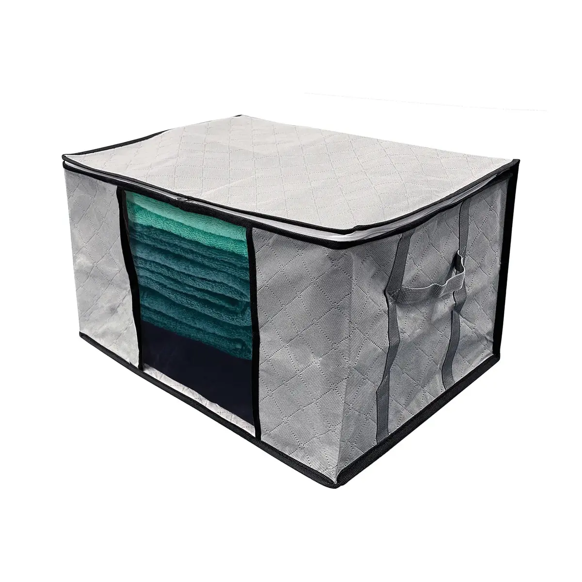 Home Storage Bag Reinforced Handles Zip Lid Folding Grey 60Cm 1