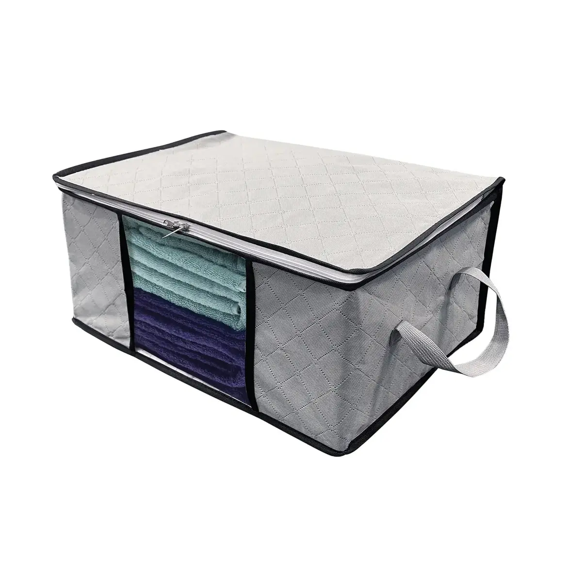 Underbed Storage Bag Compact Design Zip Lid Folding Grey 56Cm 1