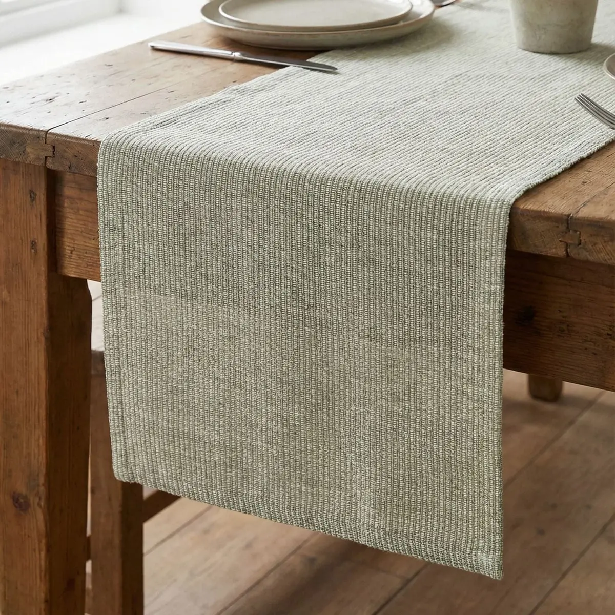 Woven Ribbed Table Runner Recycled Cotton Eco Friendly 180Cm 1