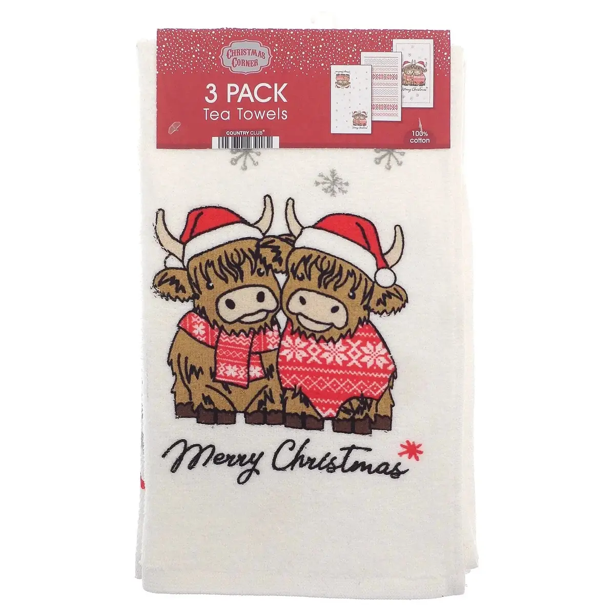 Pack Of 3 Christmas Tea Towels 100% Cotton Dish Drying Cloths 1
