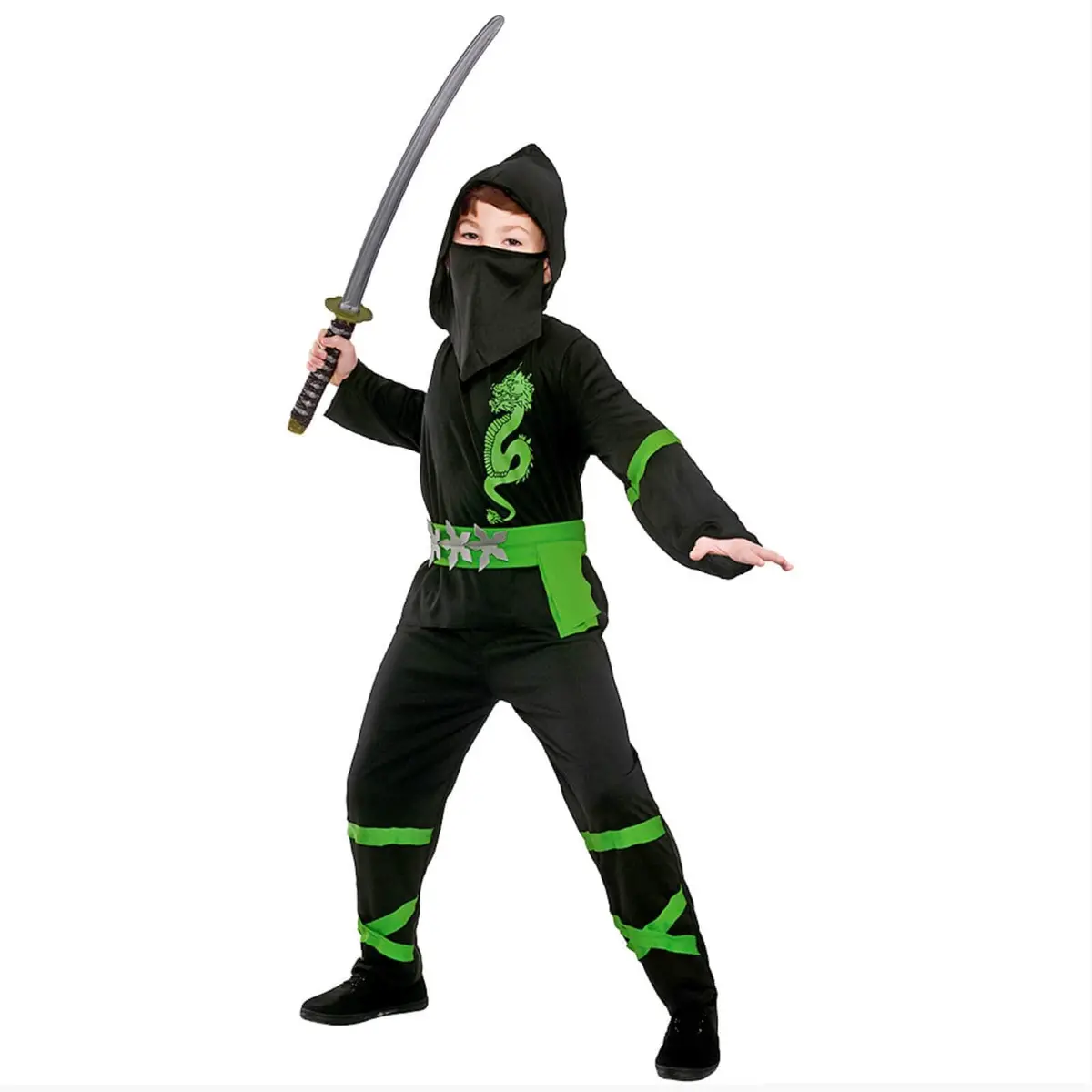 Kids Power Ninja Japanese Fighter Black Halloween Costume 5