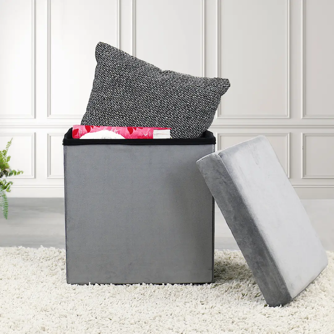 Hodge & Hodge Velvet Effect Storage Ottoman With Lid 1