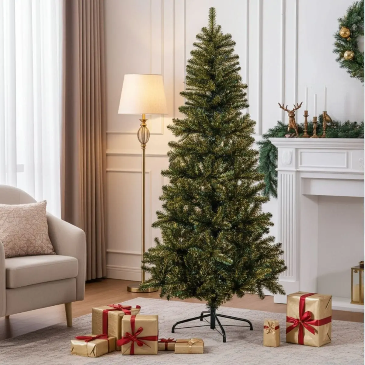 Enchanted Dream Christmas Tree Artificial Gold Green Branches 7Ft 1
