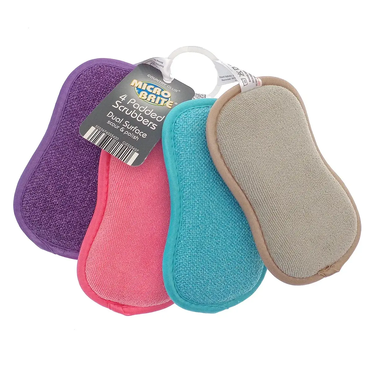 Pack Of 4 Padded Scrubbers On Ring Dual Surface Scour Polish 1