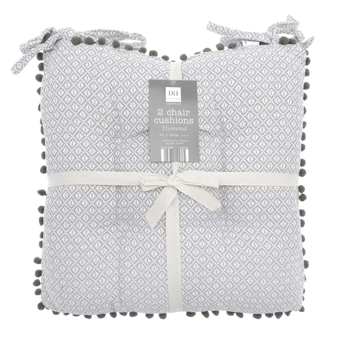 Pack Of 2 Chair Cushions Seat Pads Pom Pom Fringe Square 40Cm 1