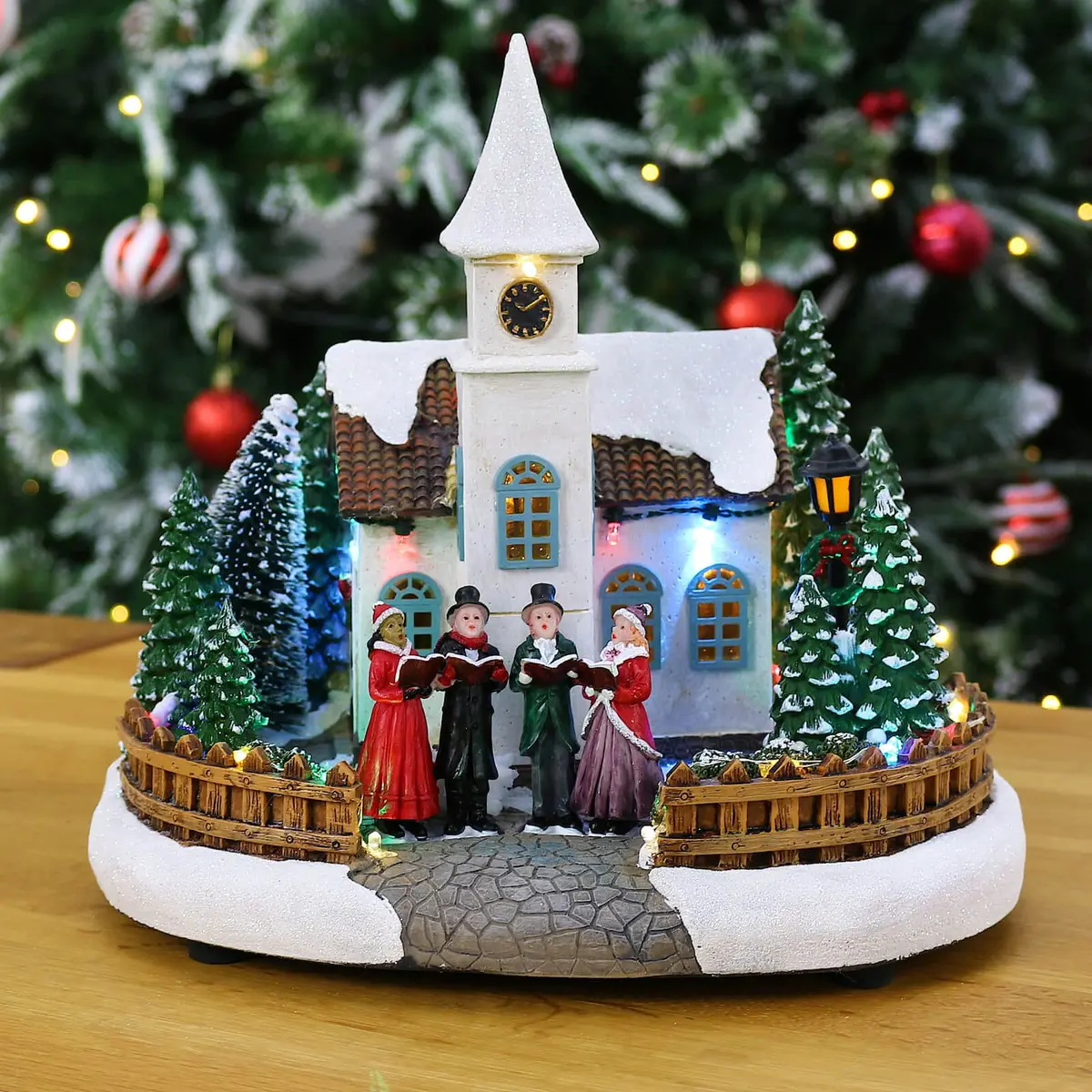 Christmas Church Choir Snow Scene Light Up Decoration 25Cm 1