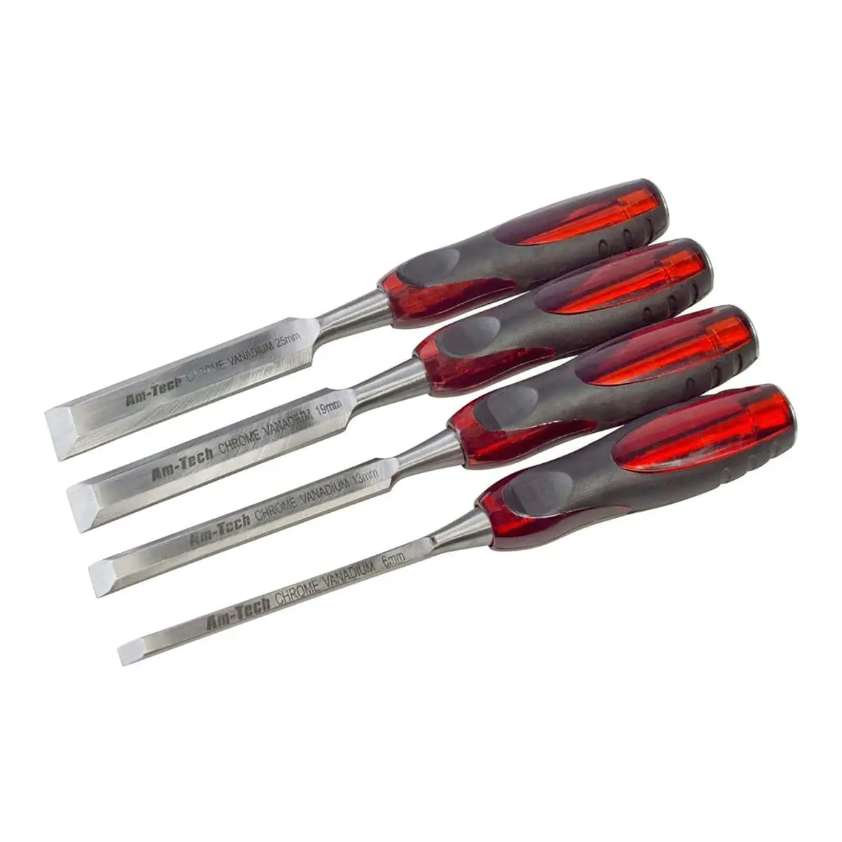 Amtech 4Pc Wood Chisel Set Bevel Edge Chrome Vanadium Steel 1