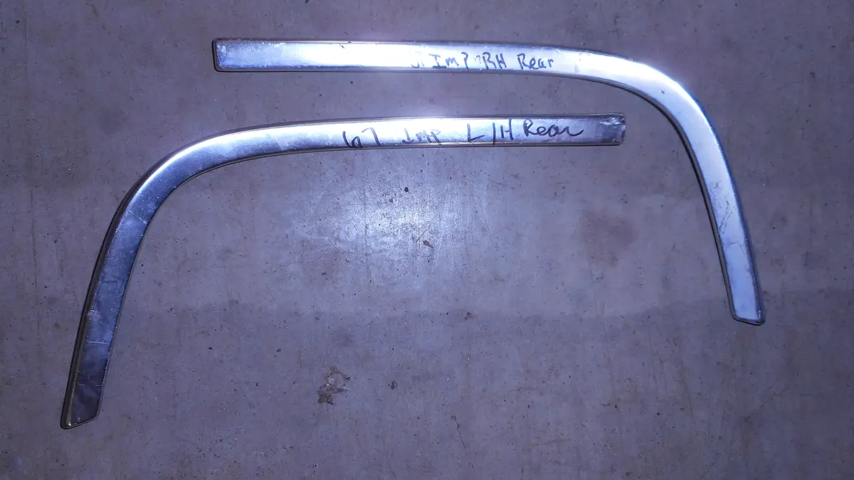 Taillight Eyebrow Moldings ,Used Pair 67 Impala Coup 1