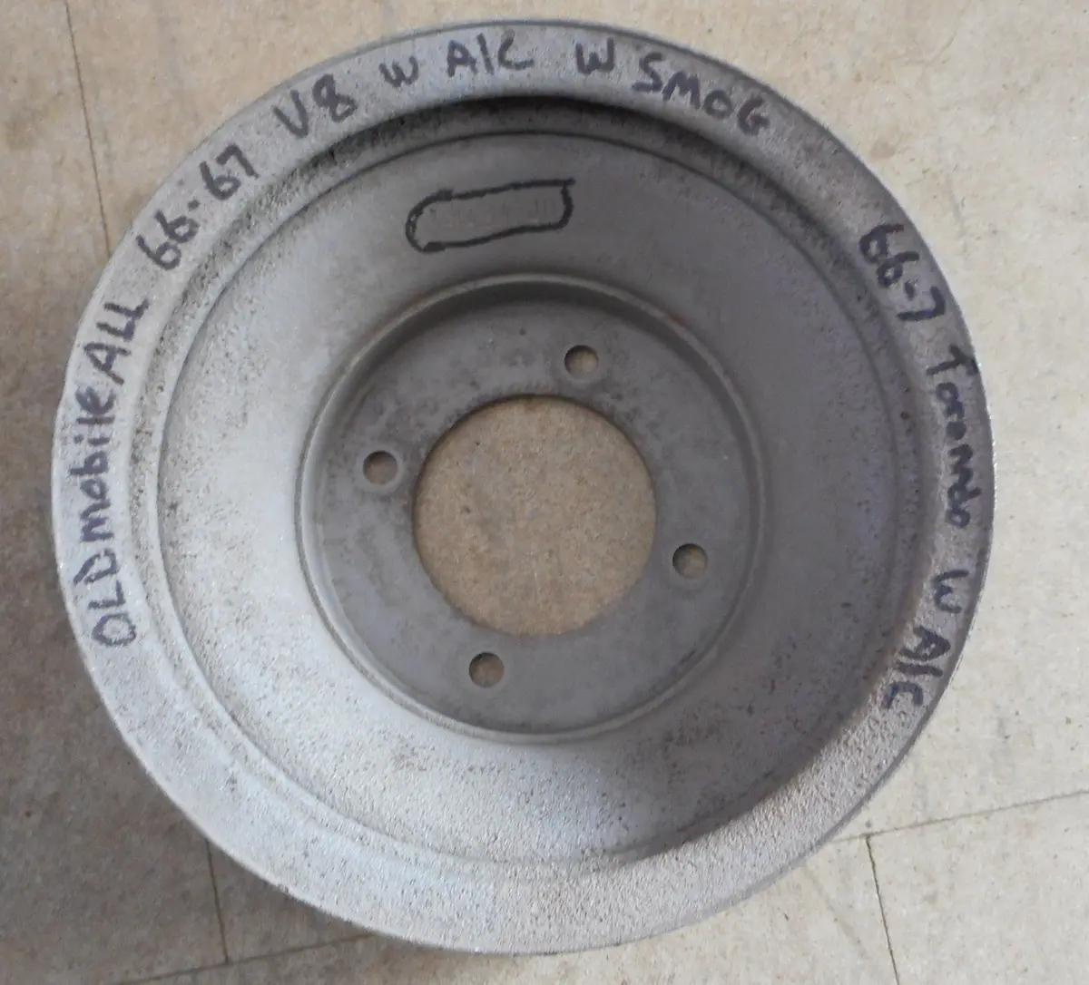Crank Pulley, V8, 4 Groove, Ac & Smog, Used, 66 67 Olds V8 1