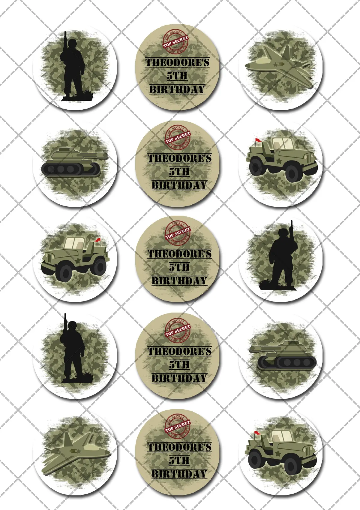 Army Camouflage Camo Pre-Cut Edible Cupcake Or Cookie Toppers 2