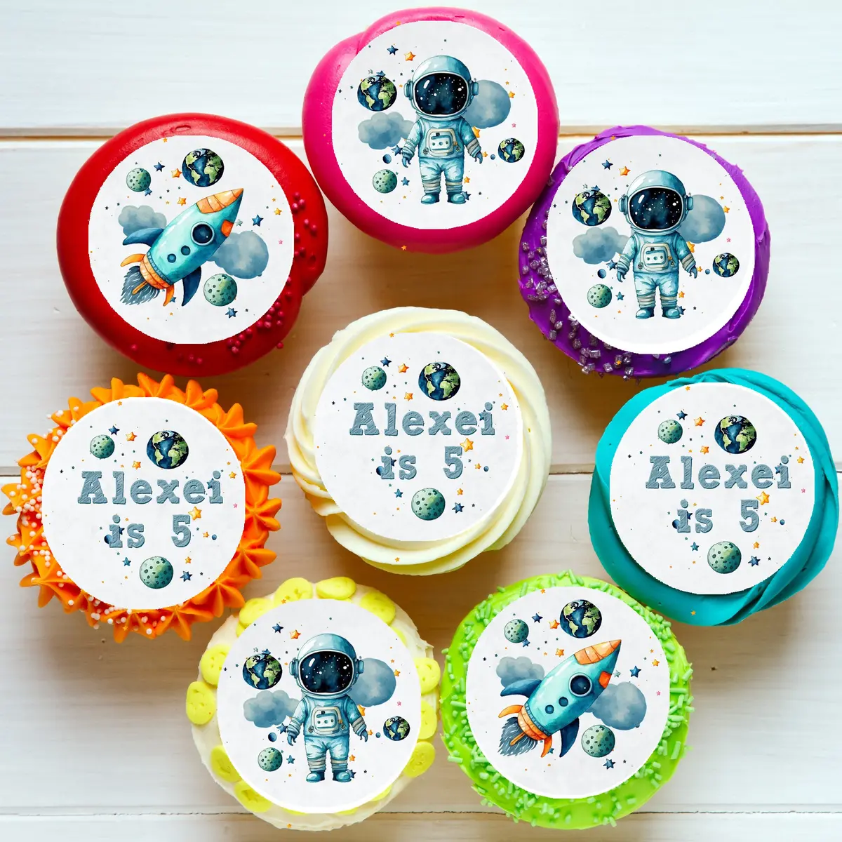 Astronaut Space Planet Pre-Cut Edible Cupcake Or Cookie Toppers 1