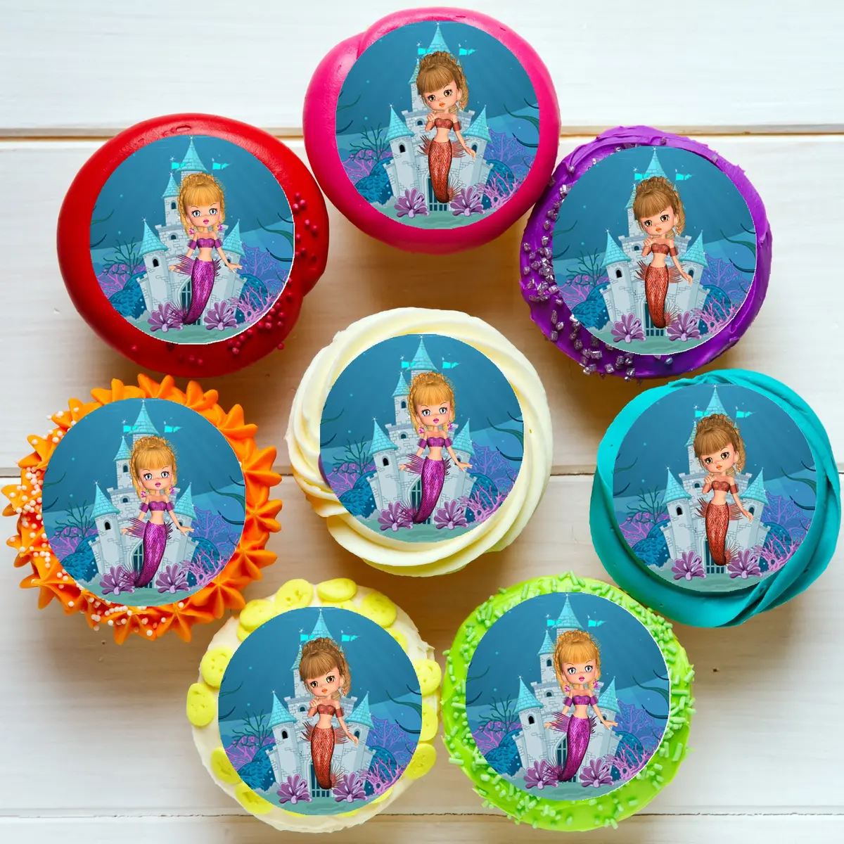 Mermaid Pre-Cut Edible Icing Cupcake Or Cookie Toppers 1