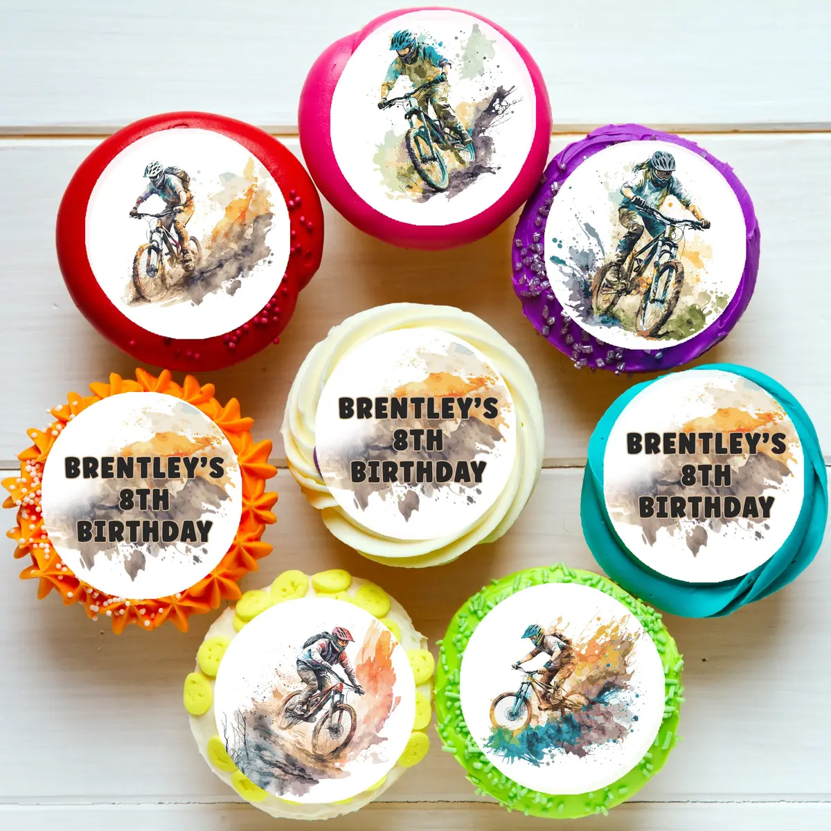 Dirt Mountain Bike Pre-Cut Edible Cupcake Or Cookie Toppers 1