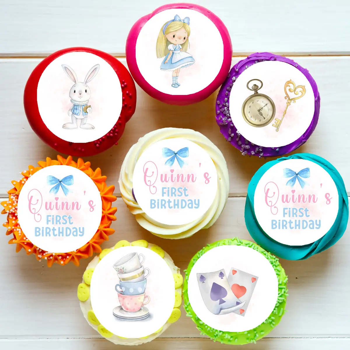 Alice In Wonderland Inspired Pre-Cut Edible Cupcake Or Cookie Toppers 1