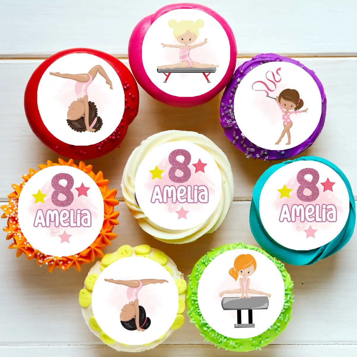 Gymnastics Pre-Cut Edible Cupcake Or Cookie Toppers 1