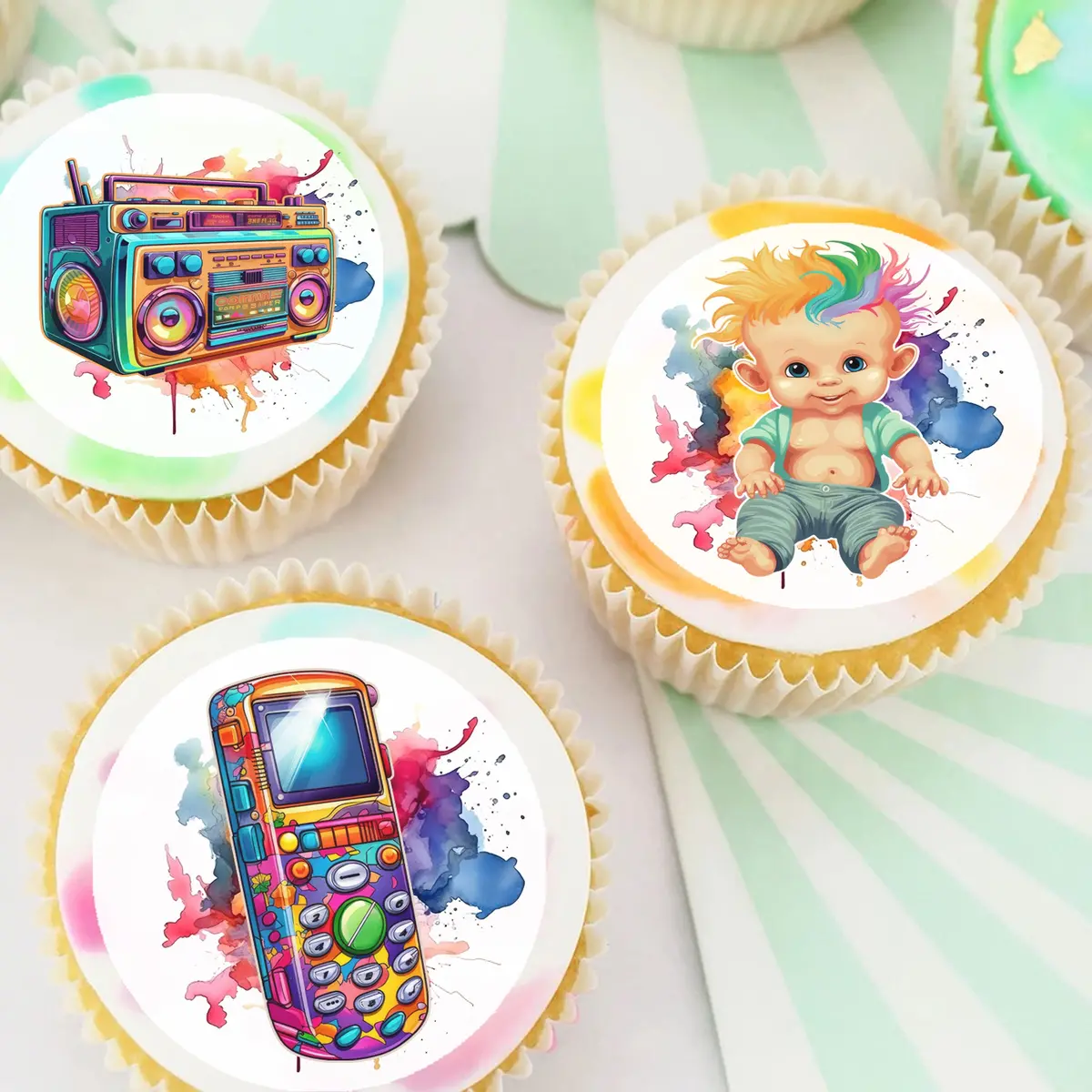 Retro Eighties Nineties Pre-Cut Edible Cupcake Or Cookie Toppers 1