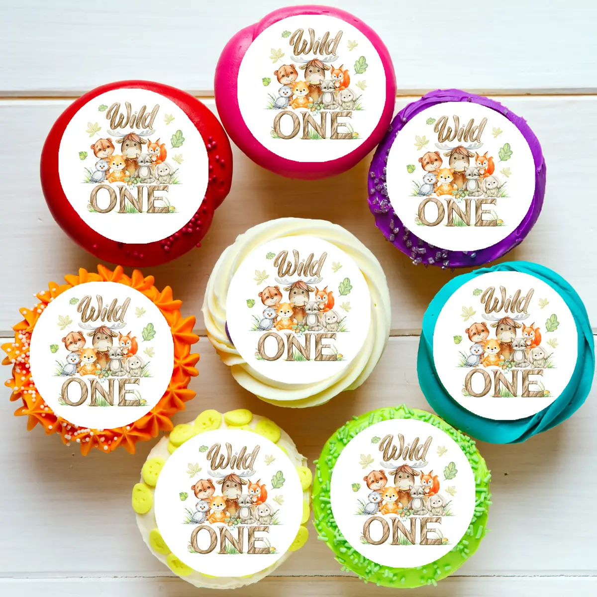 Wild One Jungle Safari Animals Pre-Cut Edible Cupcake Or Cookie Toppers 1