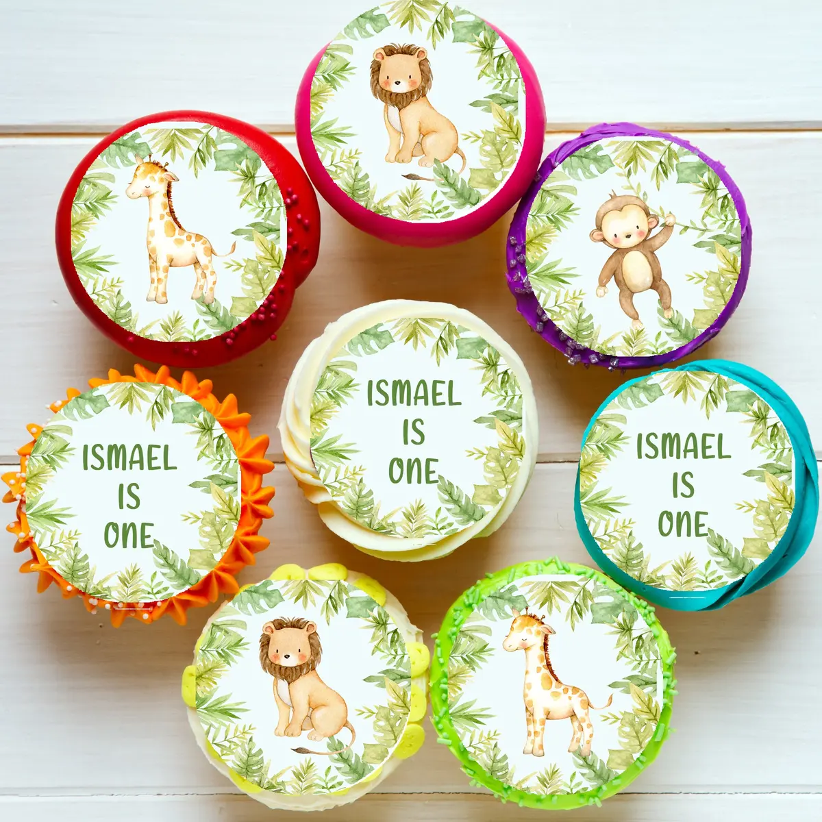 Jungle Animal Safari Pre-Cut Edible Icing Cupcake Or Cookie Toppers 1