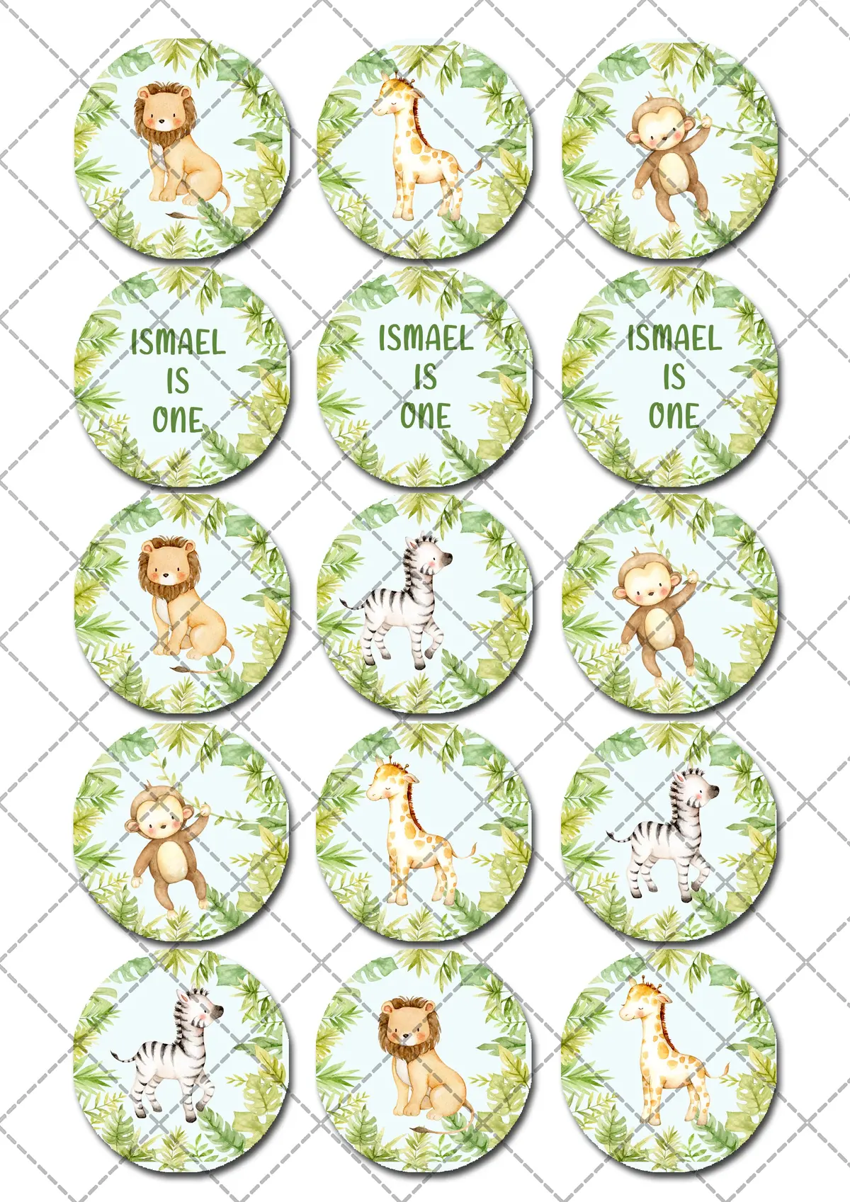 Jungle Animal Safari Pre-Cut Edible Icing Cupcake Or Cookie Toppers 2