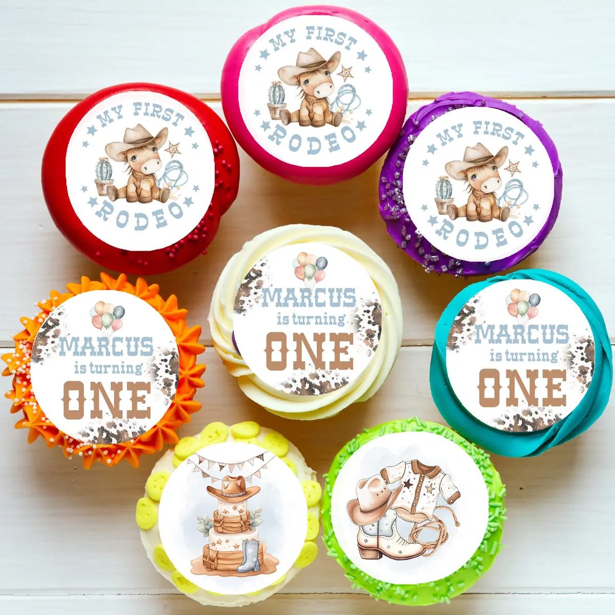My First Rodeo 1St Birthday Pre-Cut Edible Cupcake Or Cookie Toppers 1