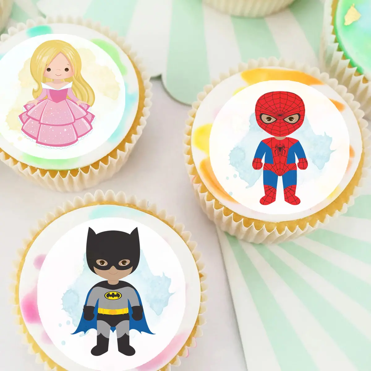 Princesses & Superheroes Pre-Cut Edible Cupcake Or Cookie Toppers 1