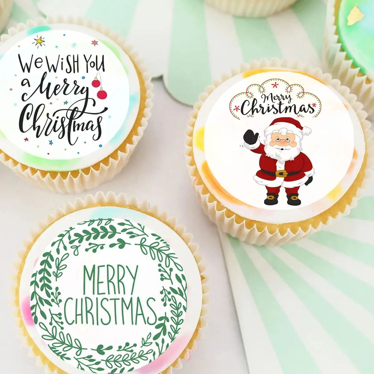 Christmas Xmas Pre-Cut Edible Cupcake Or Cookie Toppers 1