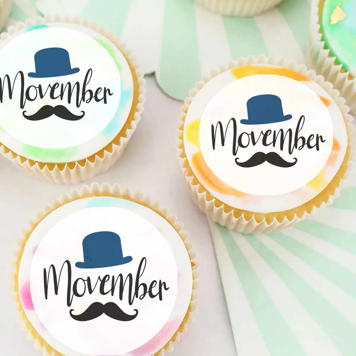 Movember Pre-Cut Edible Icing Cupcake Or Cookie Toppers 1