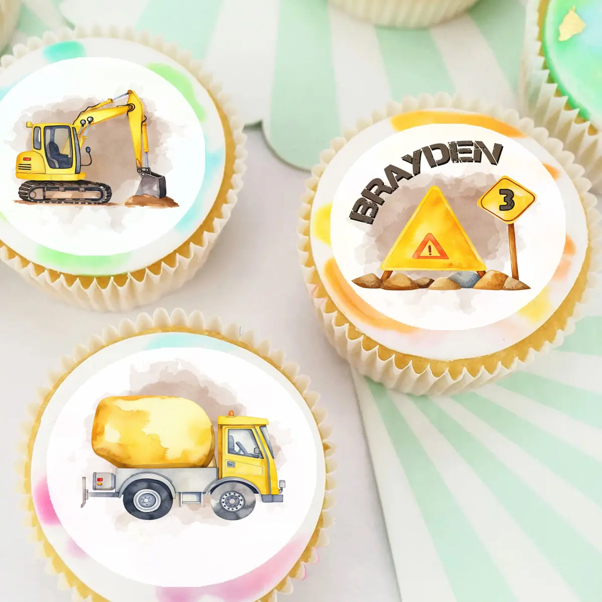 Construction Themed Edible Cupcake Or Cookie Toppers 1
